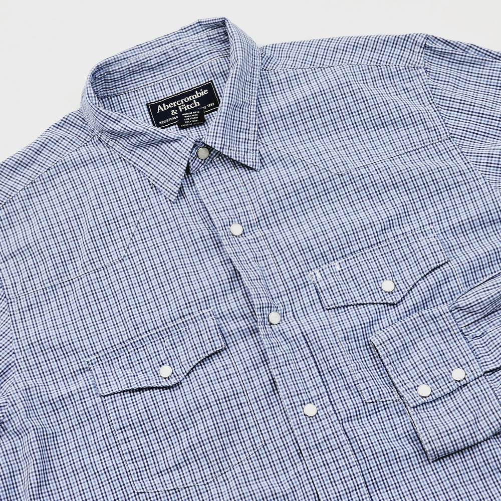 Abercrombie Fitch‎ Mens Large Vintage Long Sleeve Pearl Snap Check Shirt Western